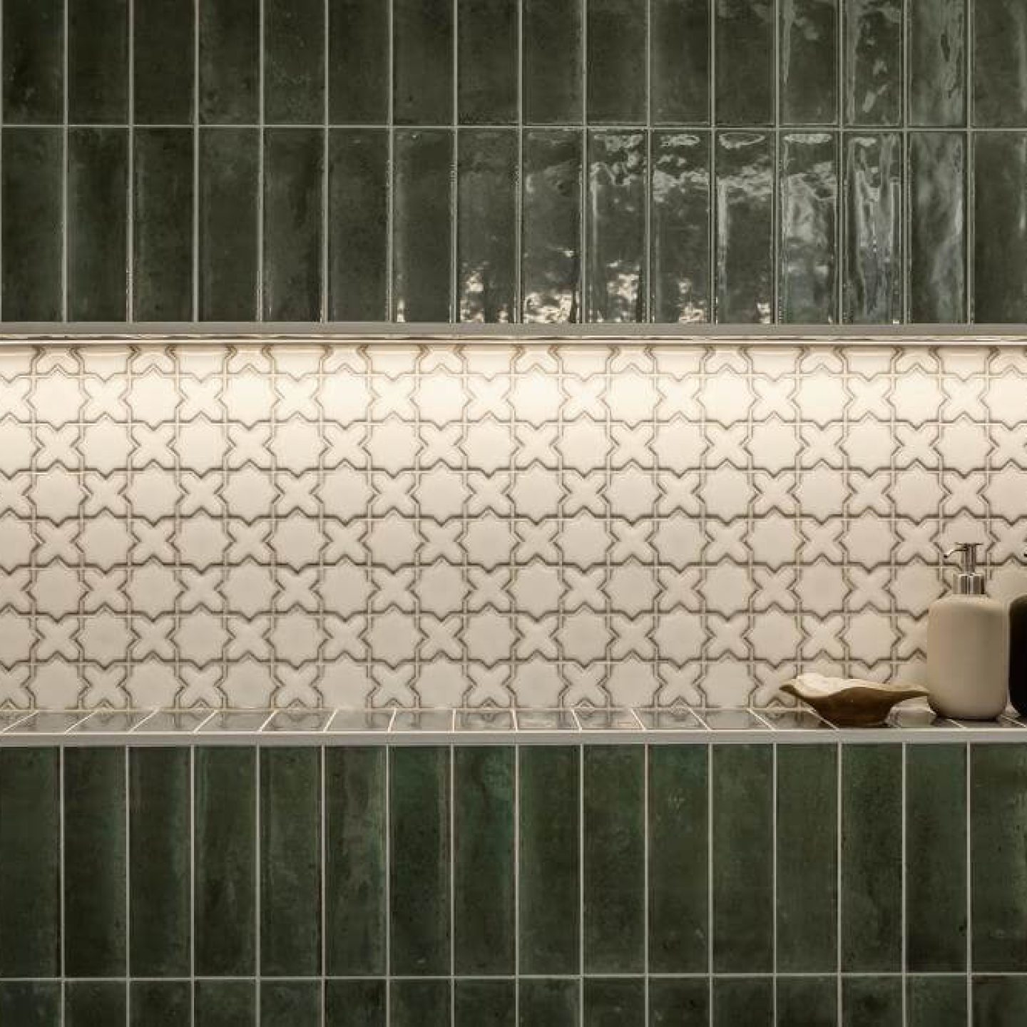 15 modern-bathroom-green-tile-niche-with-white-geometric-pattern